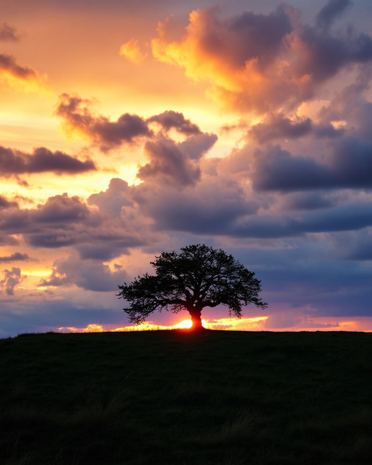Einzelner Baum bei Sonnenuntergang